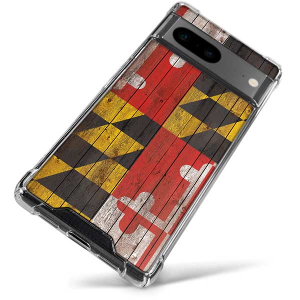 Maryland Flag Dark Wood Google Pixel 7a Clear Case Transparent